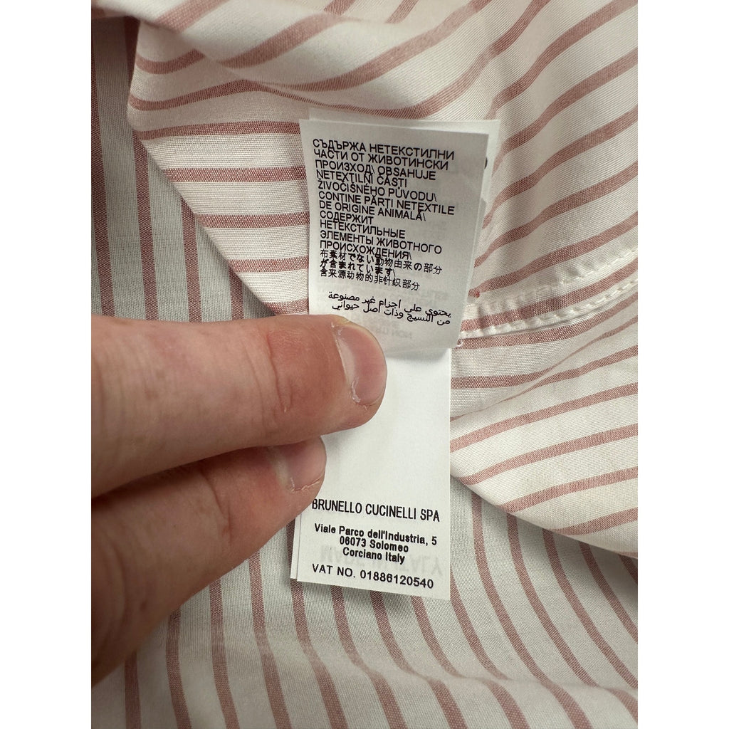 Brunello Cucinelli Made in Italy Basic Fit Striped Long Sleeve Button Down in White Coral — Size Medium