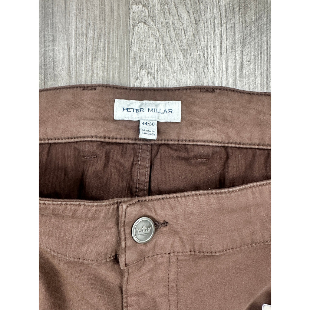 Peter Millar Signature Sateen 5 Pocket Chino Pants in French Press Brown — Size 44x30