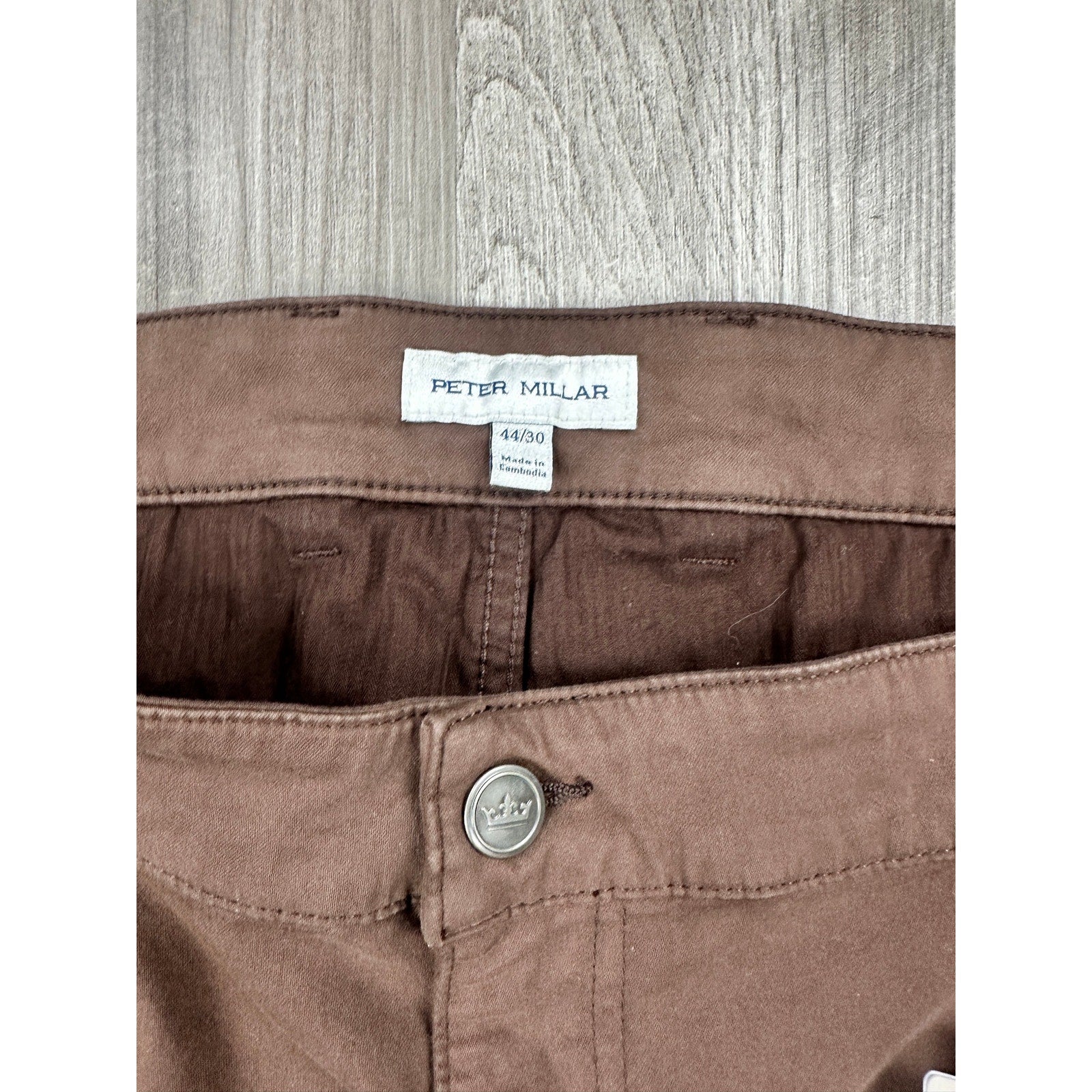 Peter Millar Signature Sateen 5 Pocket Chino Pants in French Press Brown — Size 44x30