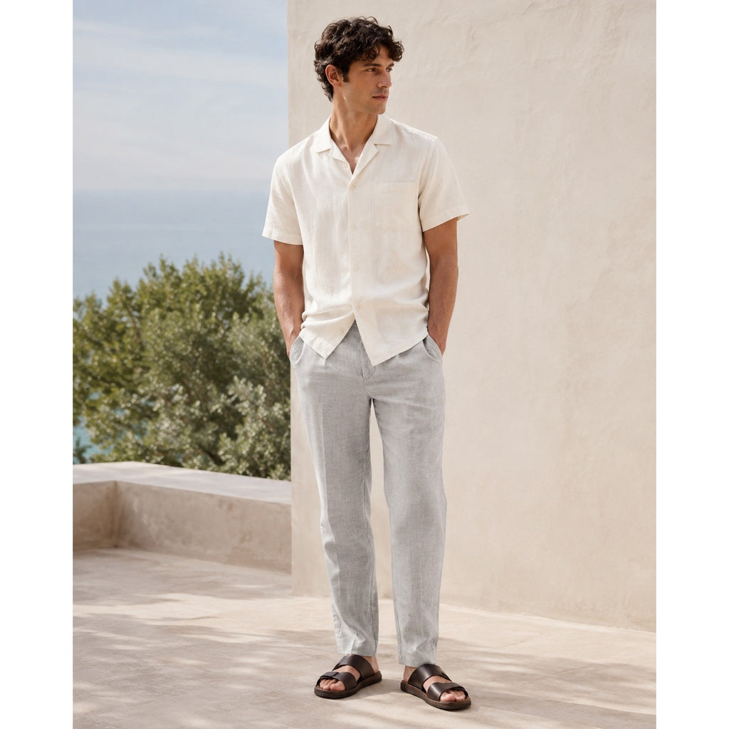 COS Linen Tailored Fit Trousers in Light Grey Melange — Size 32R