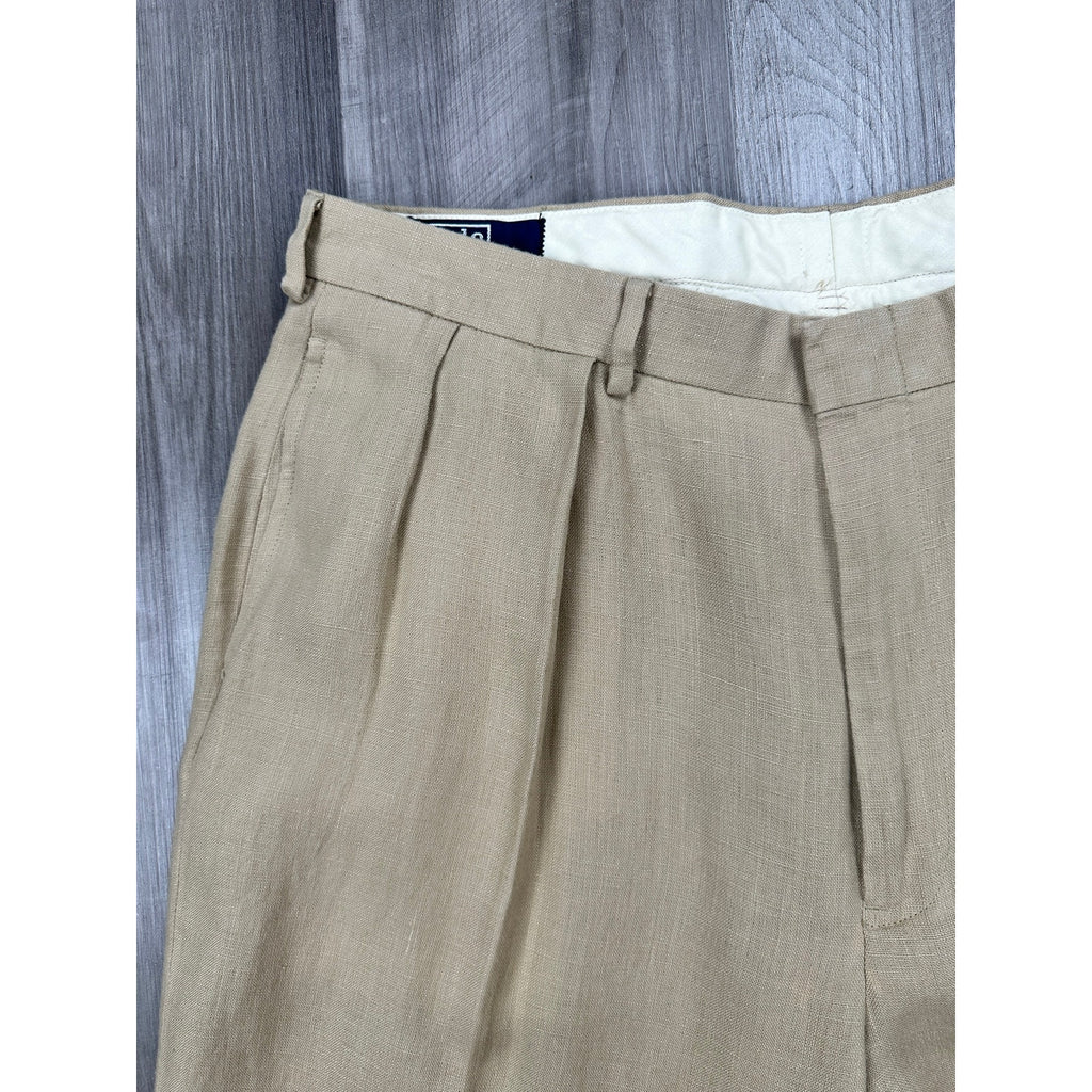 Polo Ralph Lauren Vintage The Tyler Dominican Republic Linen Pleated Cuffed Pants in Khaki — Size 36x32 // Preowned