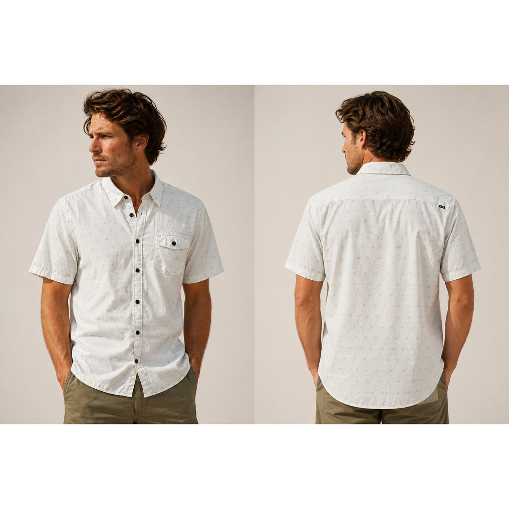 Howler Brothers San Gabriel Short Sleeve Button Down in Sunrise Jacquard Sandston — Size Large