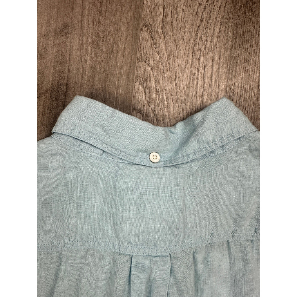 Billy Reid Linen Standard Cut Short Sleeve Button Down Shirt in Light Blue — Size Medium // Preowned