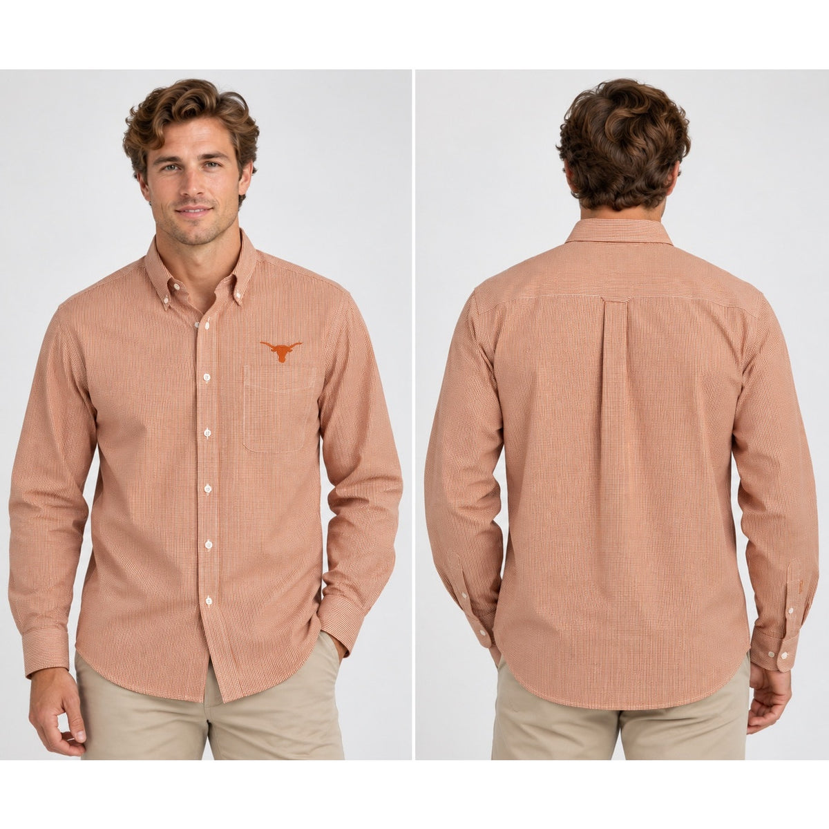 Antigua Texas Longhorns Micro Check Long Sleeve Shirt — Size Large // Preowned