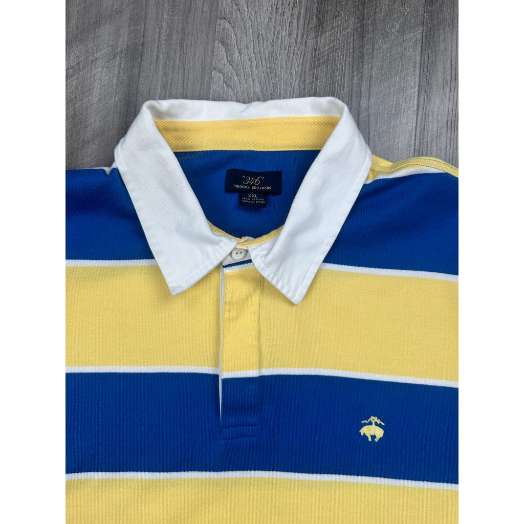 Brooks Brothers 346 Rugby Stripe Polo in Yellow, Blue, White — Size 2XL // Preowned
