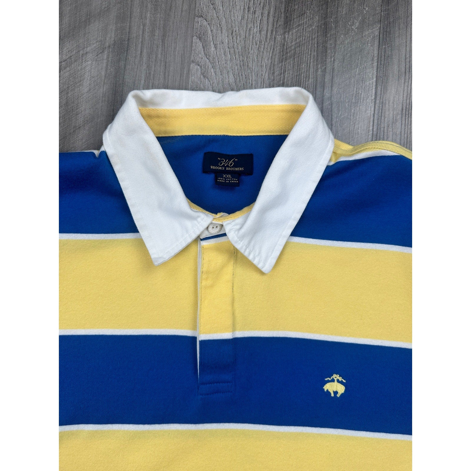 Brooks Brothers 346 Rugby Stripe Polo in Yellow, Blue, White — Size 2XL // Preowned