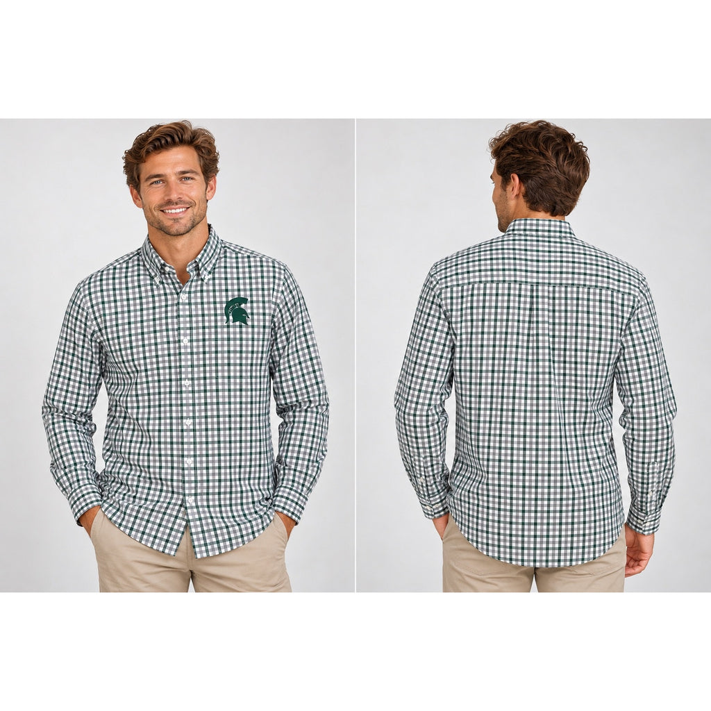 Cutter & Buck Michigan State Spartans Gingham Check Long Sleeve Button Down Shirt — Size Small // Preowned