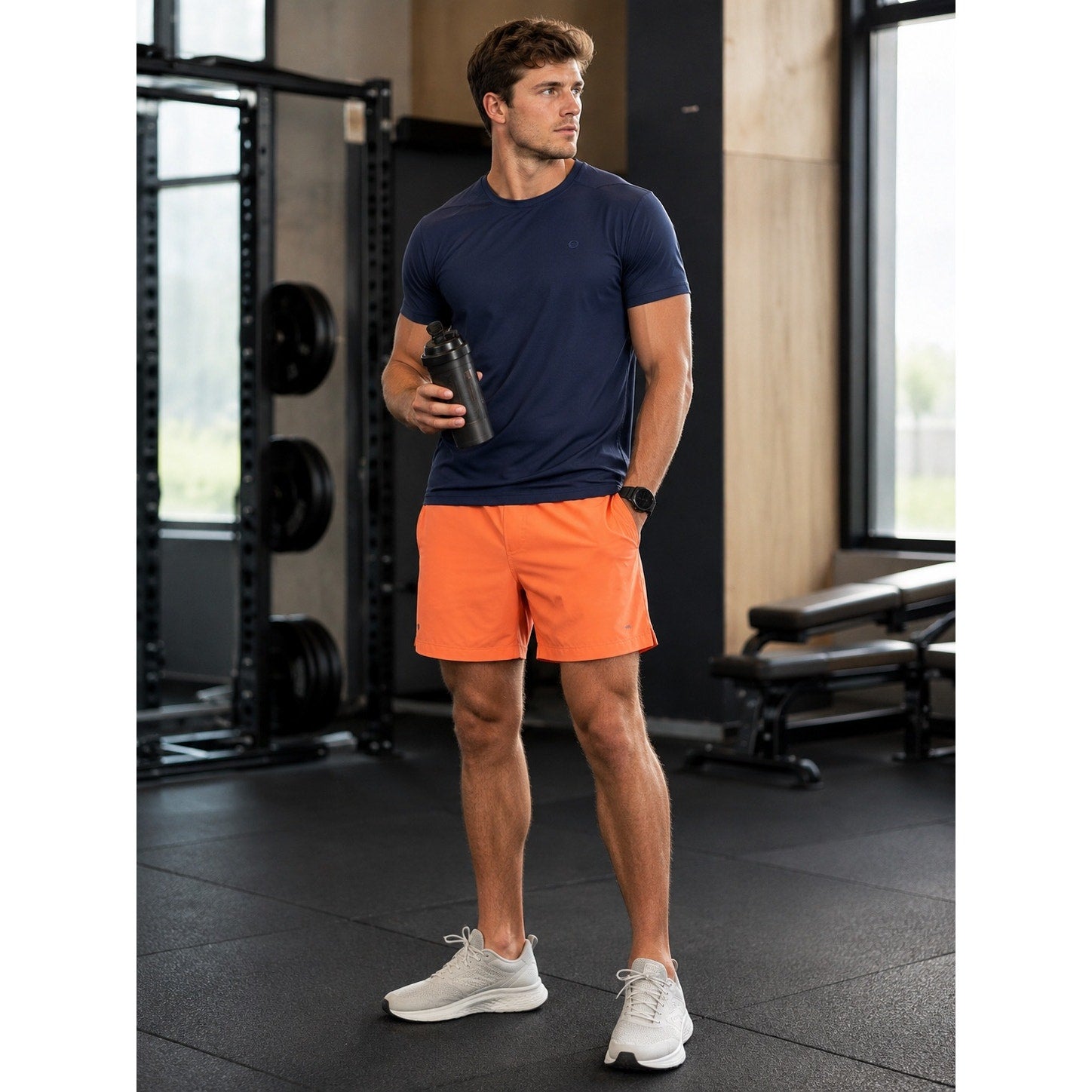 Birddogs Lined Gym Training Shorts in Peach and Navy — Size Large Extended // Preowned