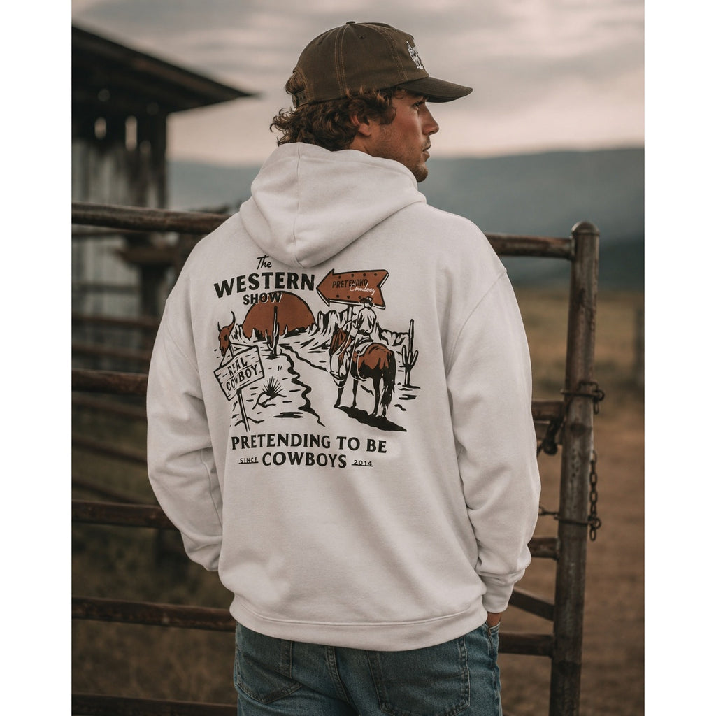 Sendero Provisions The Western Show Pretending to Be Cowboys Hoodie in Vintage White — Size Small // Preowned