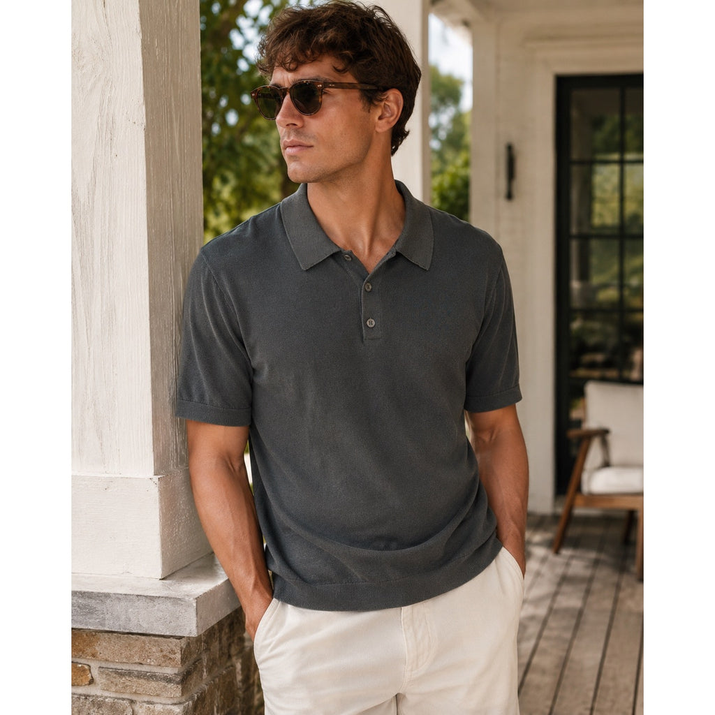 Madewell Garment Dyed Three Button Polo Sweater in Charcoal — Size XL // Preowned