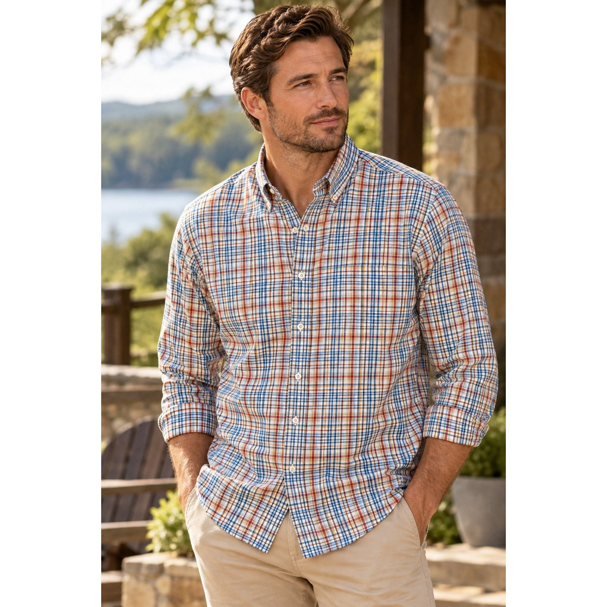 Peter Millar Crown Collection Plaid Long Sleeve Button Down Shirt — Size Large // Preowned