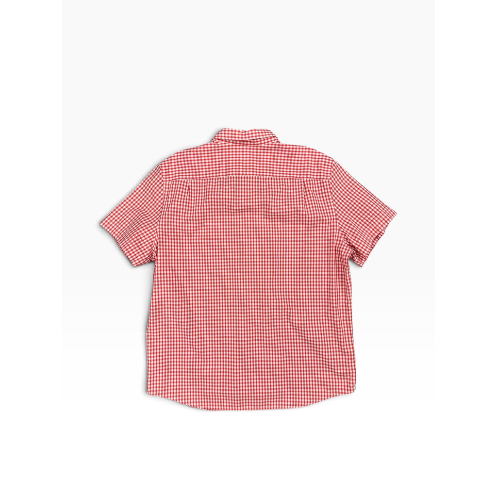 Lacoste Short Sleeve Regular Fit Gingham Poplin Shirt in Red, White — Size XL // Preowned