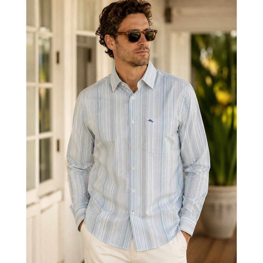 Tommy Bahama Sarasota Stretch Dew Drop Striped Long Sleeve Button Down - Small