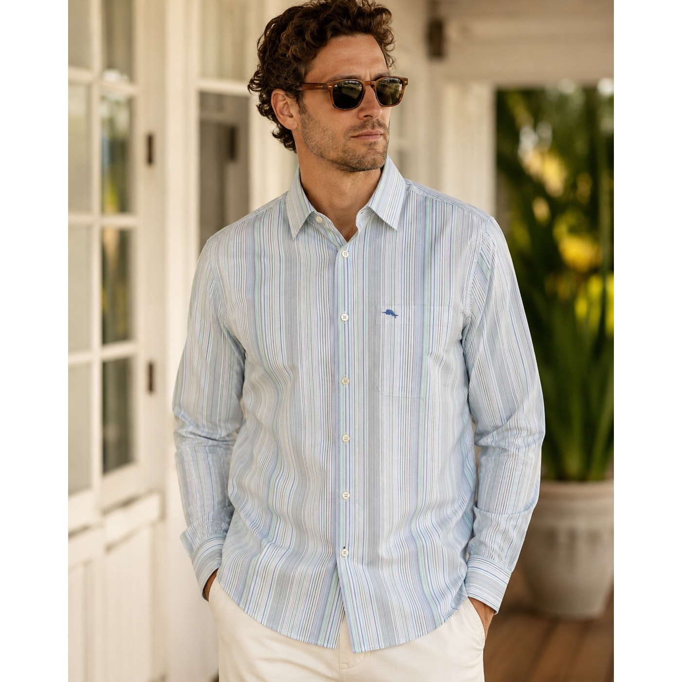 Tommy Bahama Sarasota Stretch Dew Drop Striped Long Sleeve Button Down - Small
