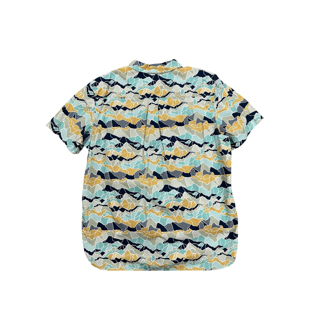 The North Face Baytrail Pattern Short Sleeve Button Down in Light Teal Navy Golden Yellow Light Olive White — Size XL // Preowned
