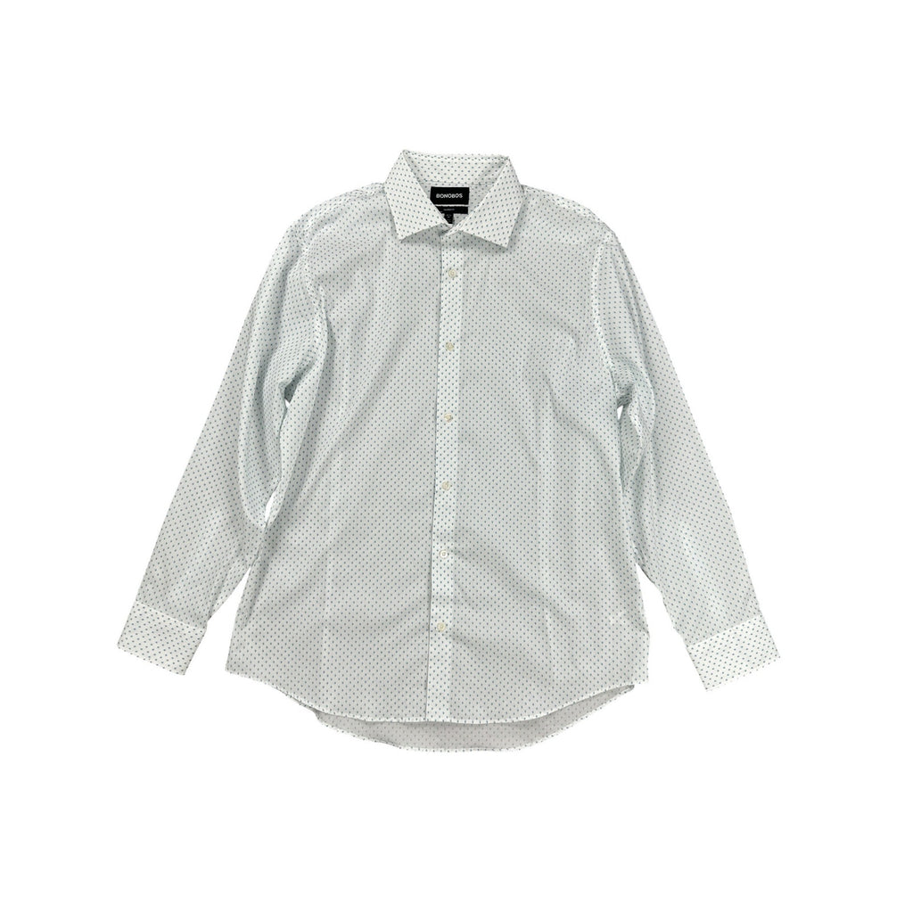 Bonobos Tailored Fit Long Sleeve Button Down in White with Blue and Green Leaves — Size 17.5/36 (XL)