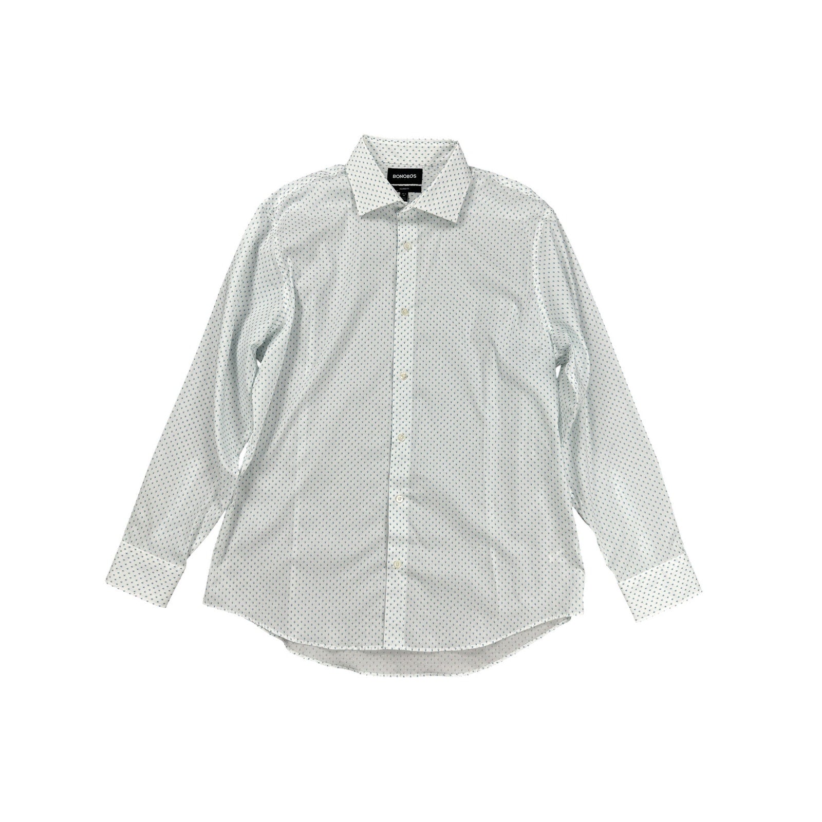 Bonobos Tailored Fit Long Sleeve Button Down in White with Blue and Green Leaves — Size 17.5/36 (XL)