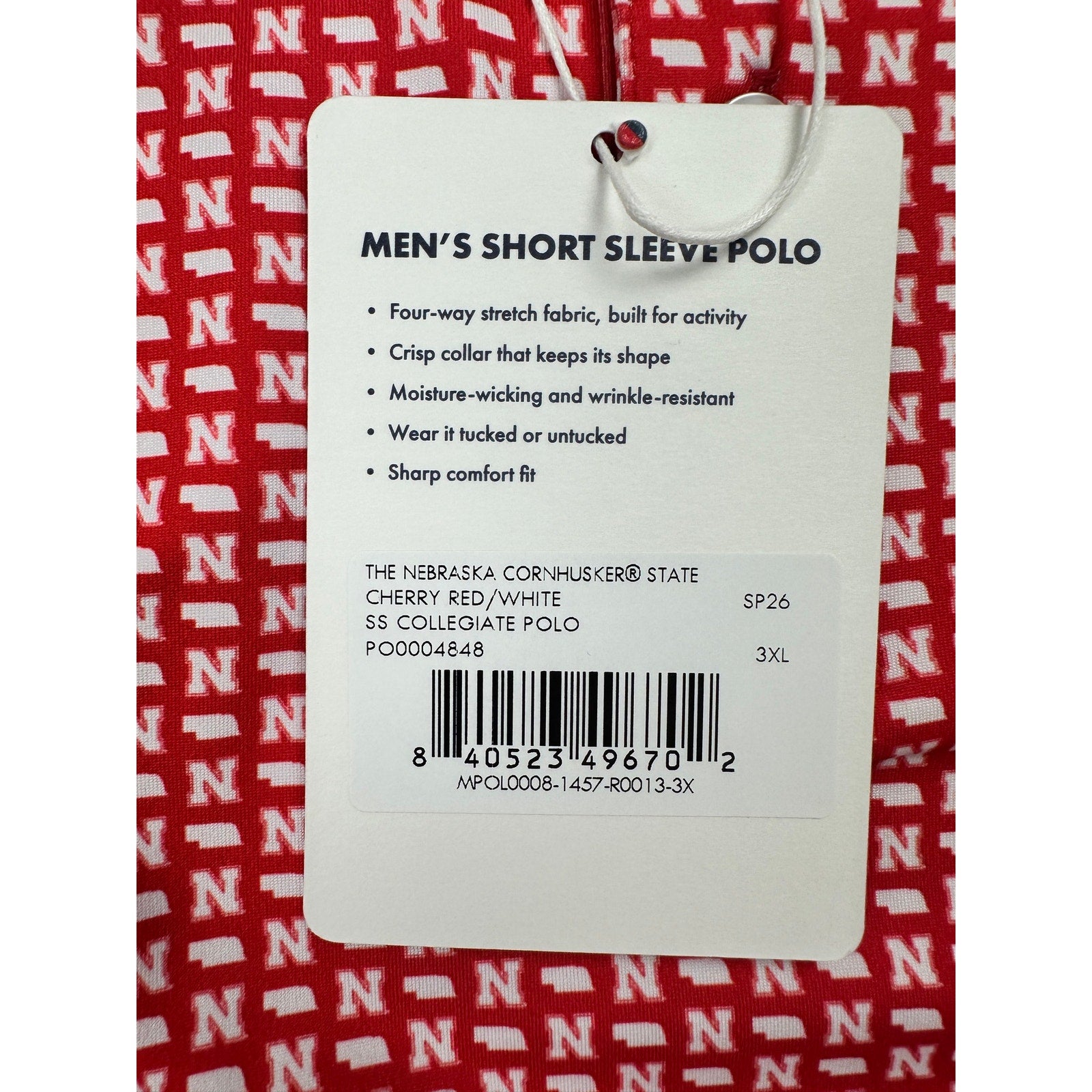Rhoback Nebraska Cornhuskers Collegiate Golf Polo in Cherry Red, White — Size 3XL