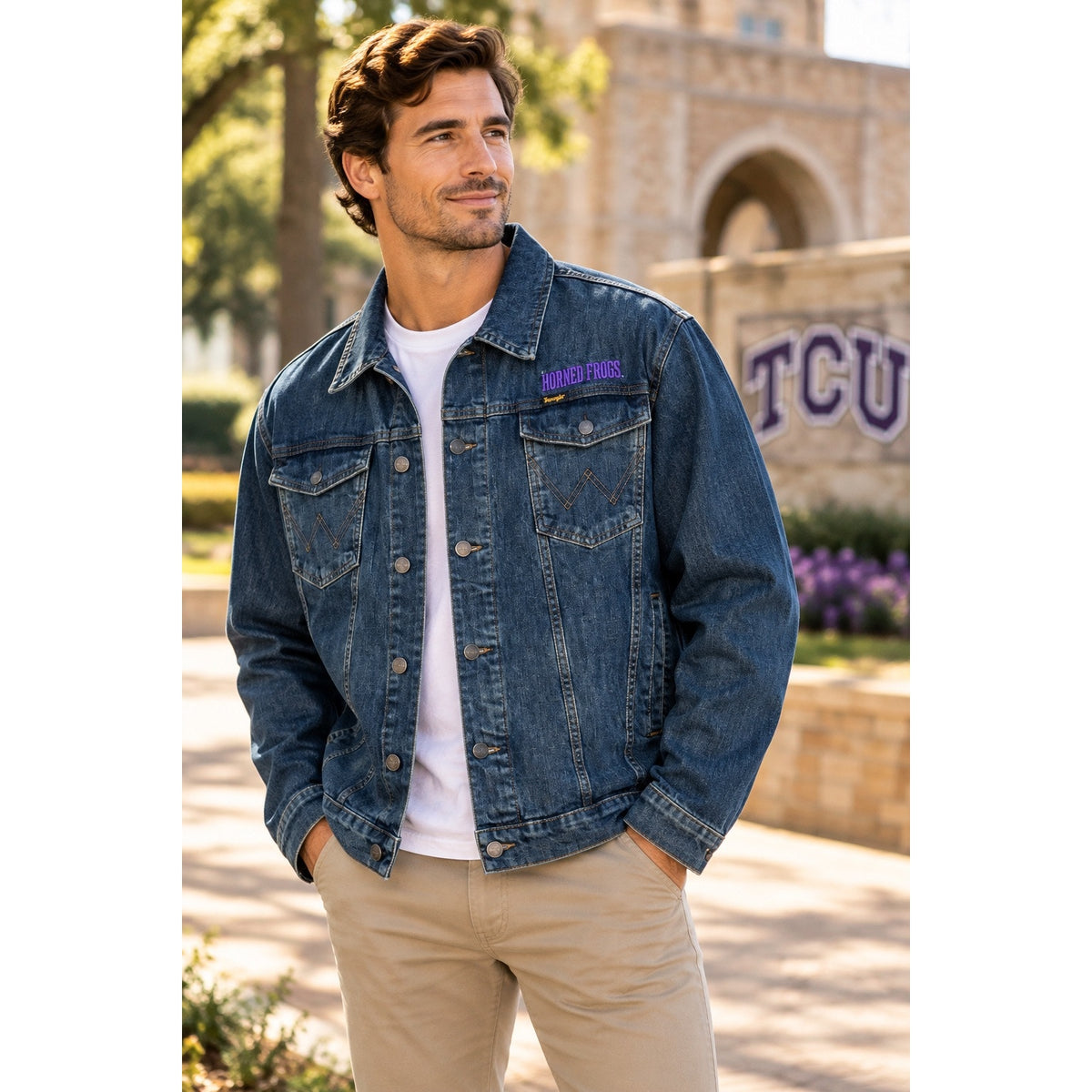 Wrangler Retro TCU Horned Frogs Unlined Stretch Denim Jacket — Size 2XL