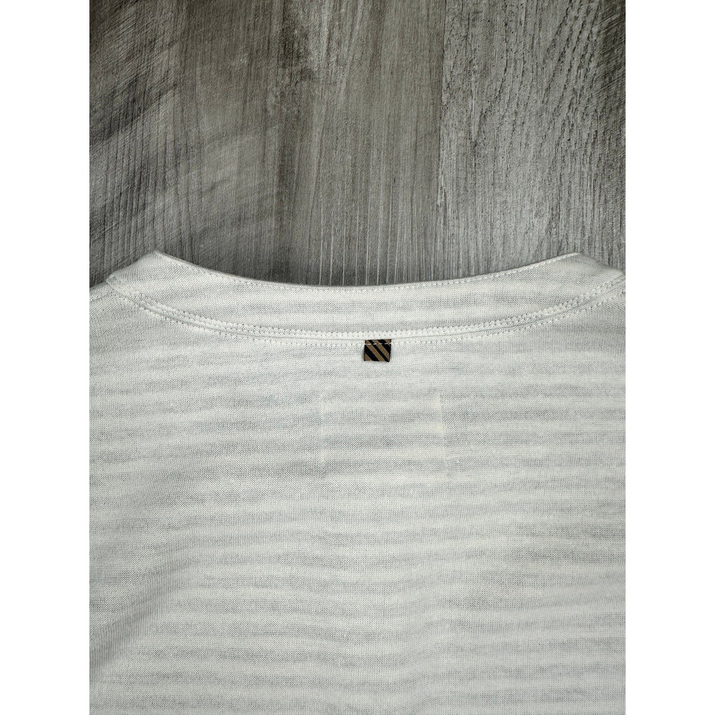 Billy Reid Louis Striped Slim Fit Long Sleeve Henley in Cream, Gray — Size Medium // Preowned