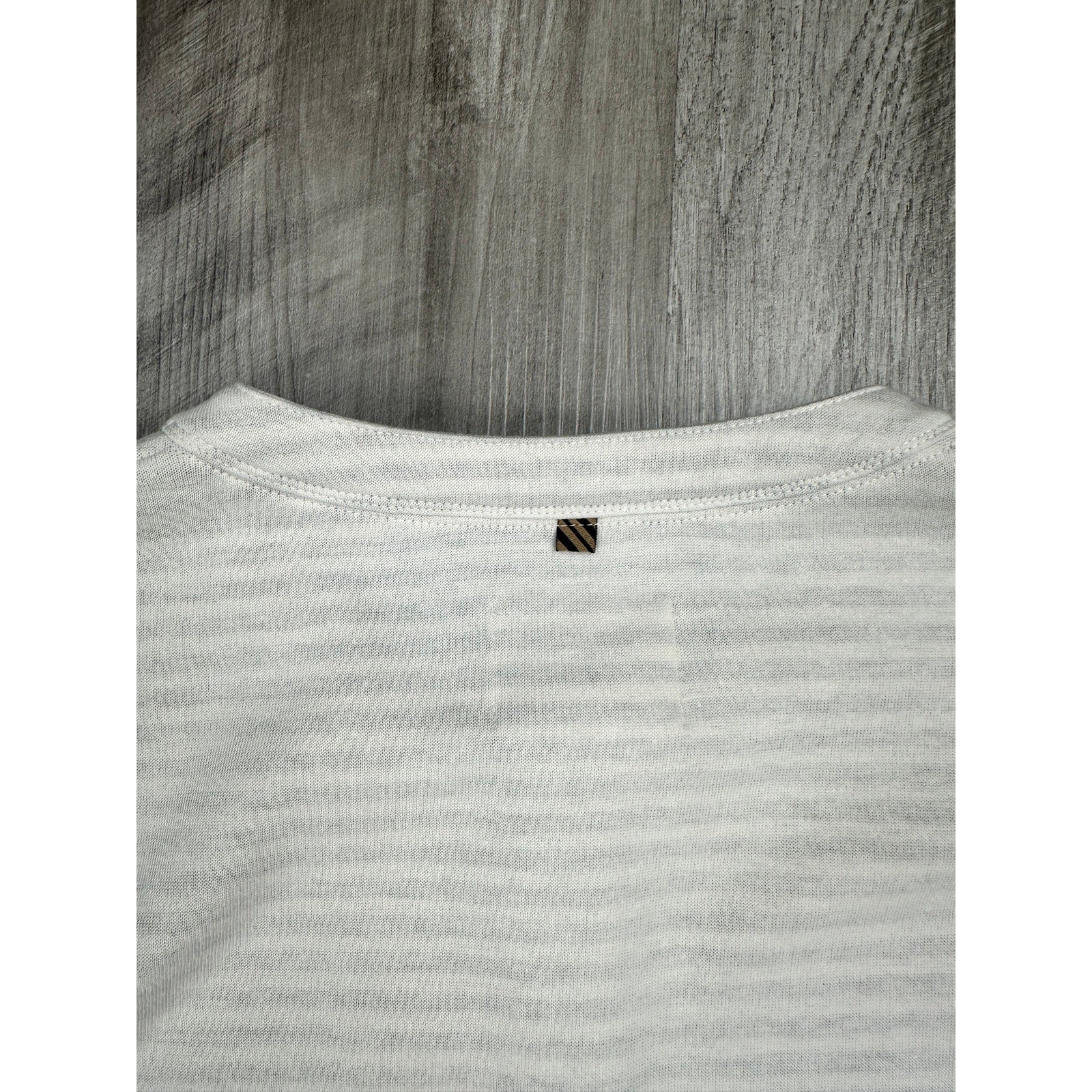 Billy Reid Louis Striped Slim Fit Long Sleeve Henley in Cream, Gray — Size Medium // Preowned