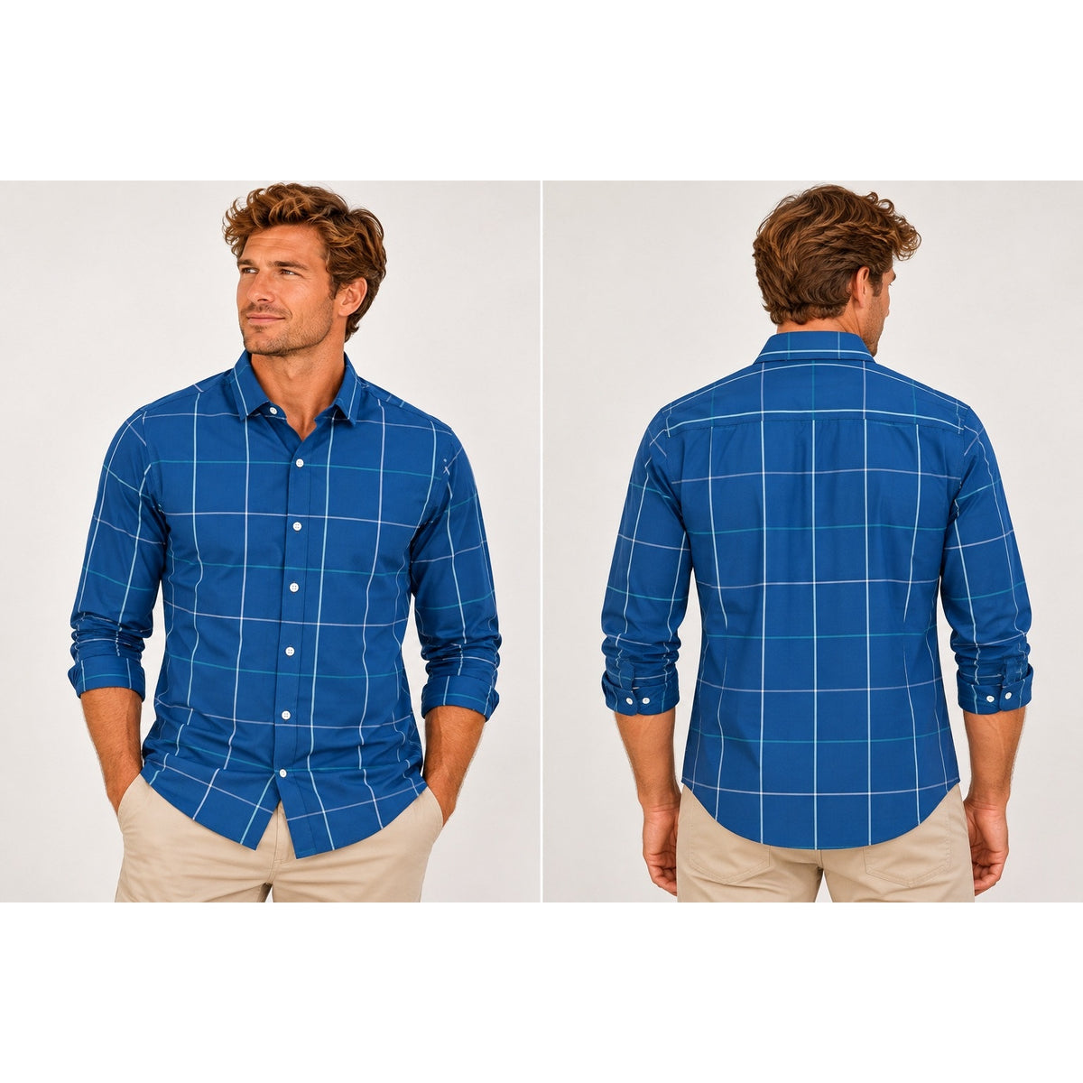 Mizzen+Main Leeward Collection Trim Fit Windowpane Long Sleeve Button Down Shirt — Size Medium // Preowned