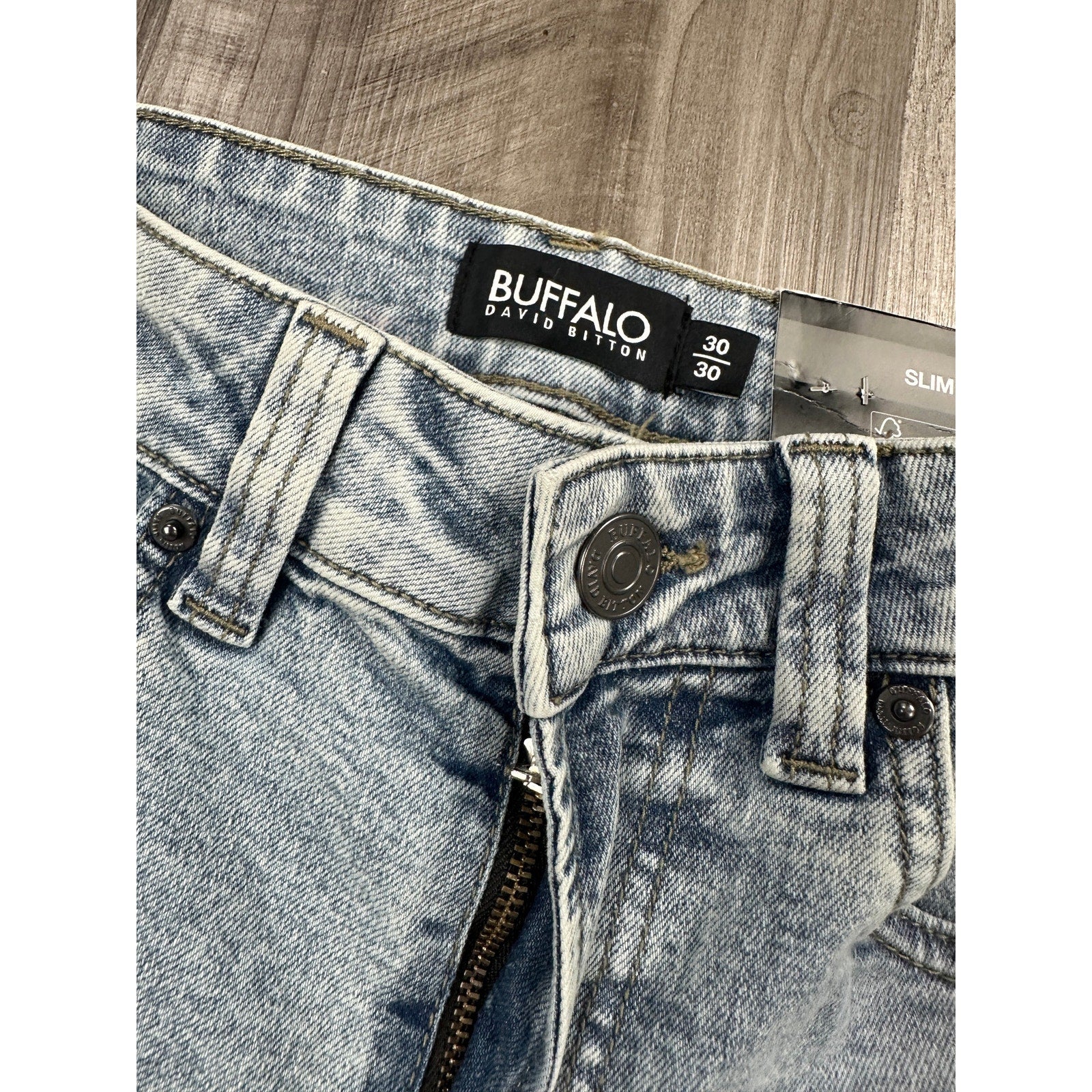 Buffalo David Bitton Slim Ash Stretch Jeans in Bleached and Blasted — Size 30x30