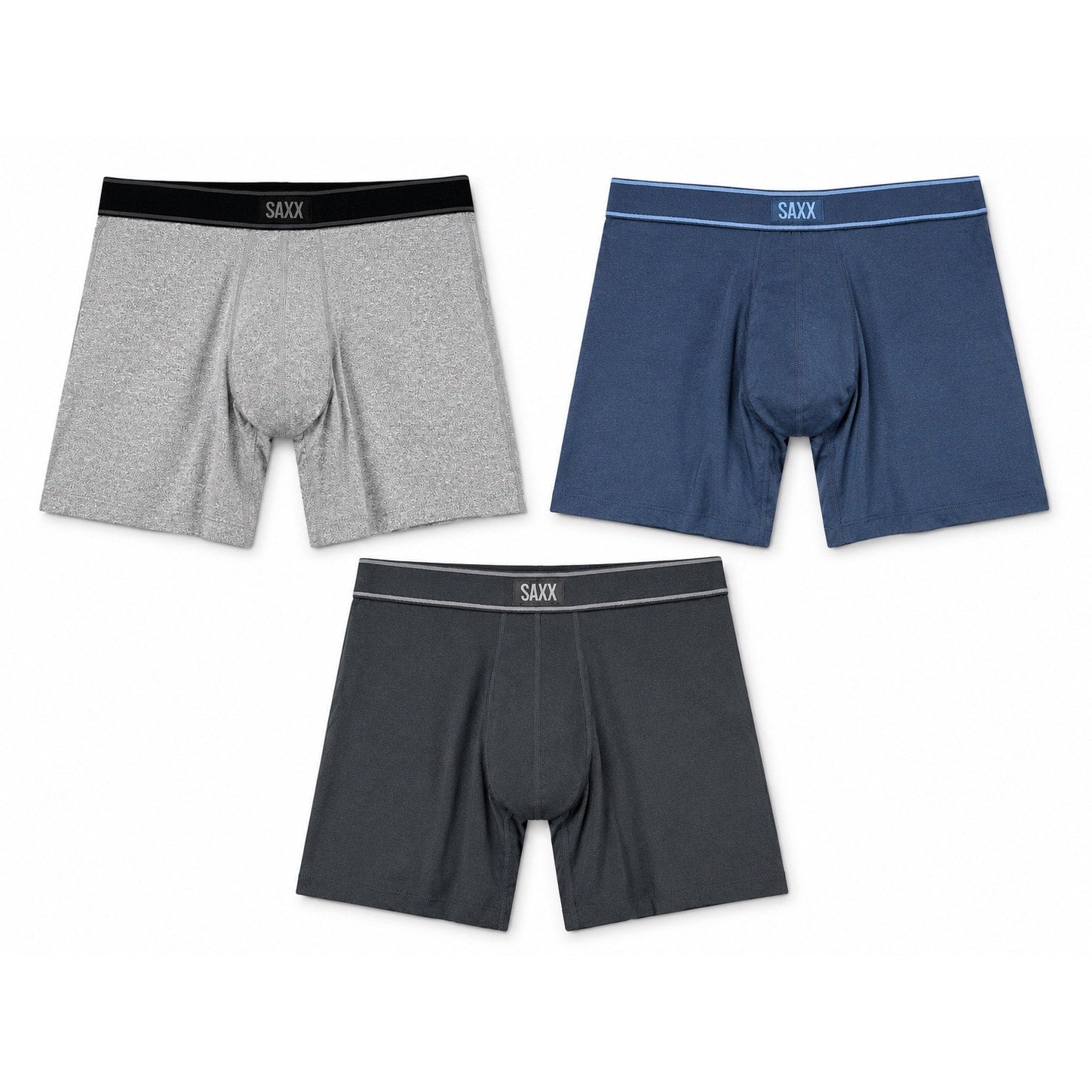 Saxx Daytripper Ball Park Pouch Everyday 5-Inch Boxer Brief 3-Pack in Gray Navy Black — Size Small