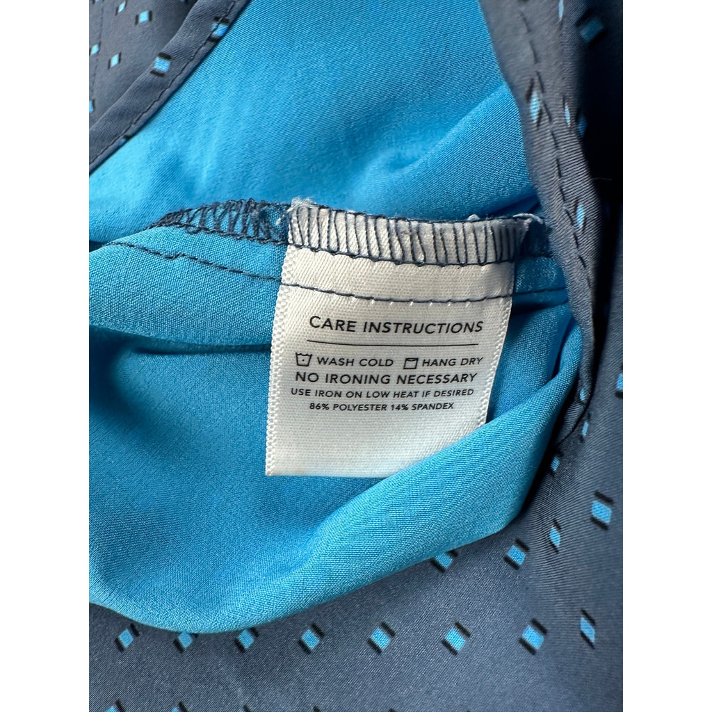 Mizzen+Main Leeward Performance Stretch Standard Fit Short Sleeve Button Down in Gray, Turquoise and Black — Size Large // Preowned