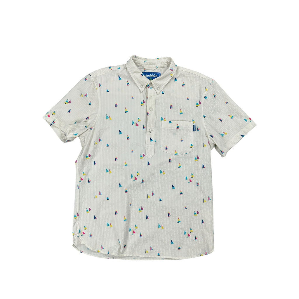Chubbies Seersucker Sailboat Popover Polo in Ivory — Size Medium // Preowned