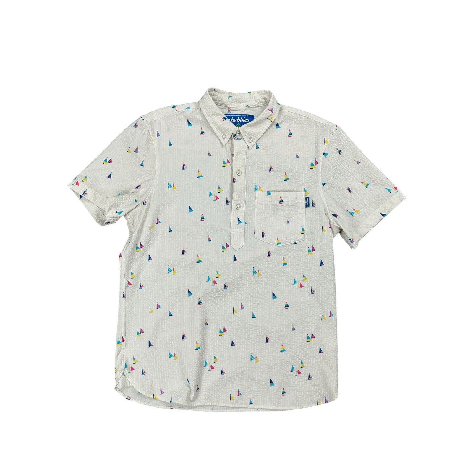 Chubbies Seersucker Sailboat Popover Polo in Ivory — Size Medium // Preowned