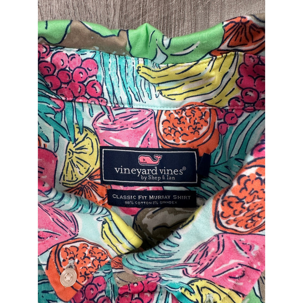 Vineyard Vines Tropical Classic Fit Short Sleeve Murray Shirt in Green, Pink, Blue, Yellow, Orange, Brown, White — Size XL // Preowned
