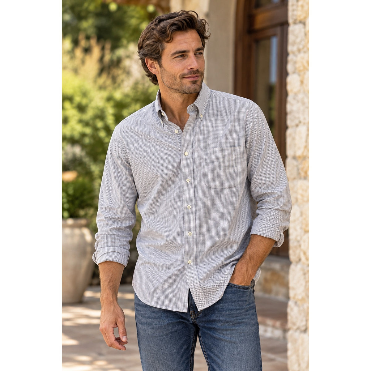 Gitman Bros. Made in USA Checkered Long Sleeve Button Down Shirt — Size 17.5/34 (XL) // Preowned