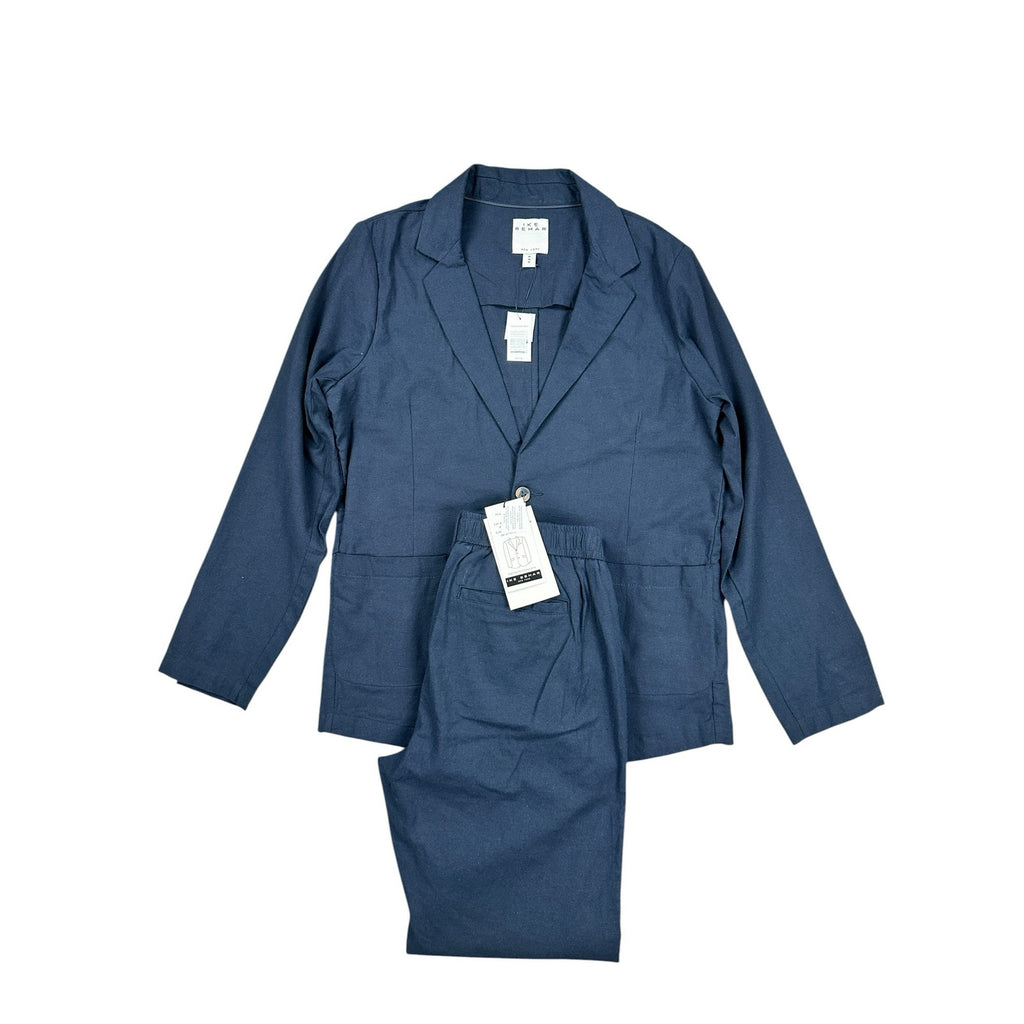 Ike Behar Unstructured Suit in Dark Navy Cotton Linen Spandex — Size Medium