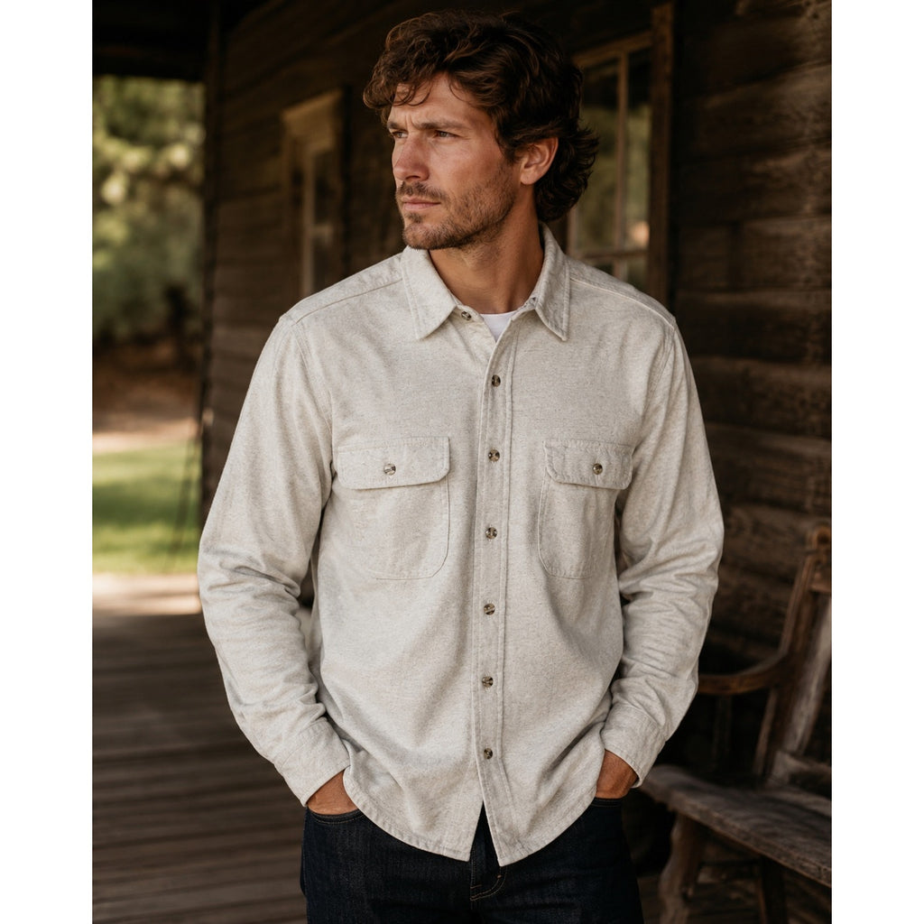 FiveBrother Vintage Made in USA Brawny Flannel Long Sleeve Shirt in Natural — Size Large // Preowned