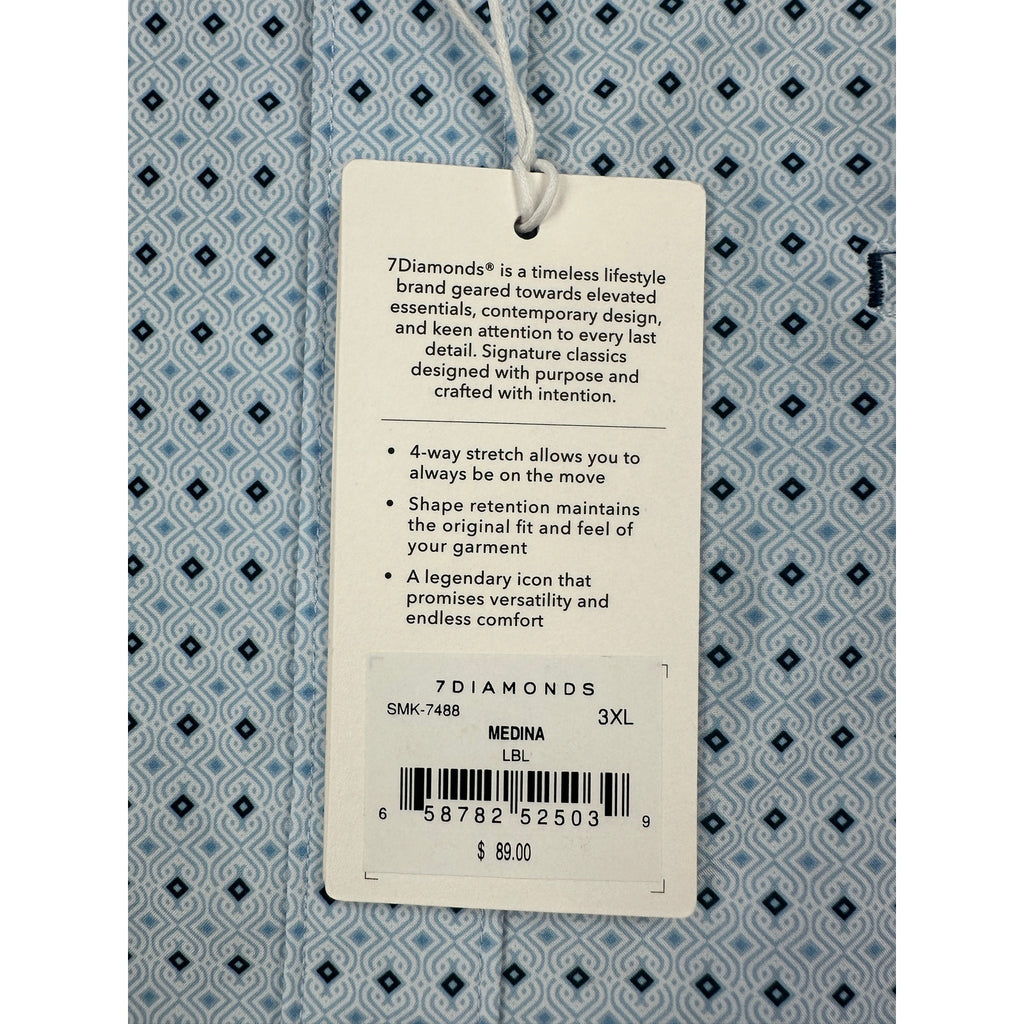 7 Diamonds Medina 4 Way Stretch Woven Short Sleeve Button Down in Light Blue — Size 3XL