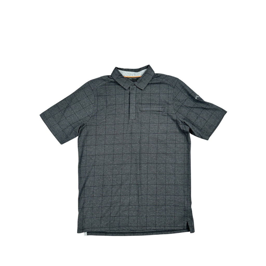 KJUS Inverness Windowpane Tech Polo in Charcoal, Black — Size 52 (Large)