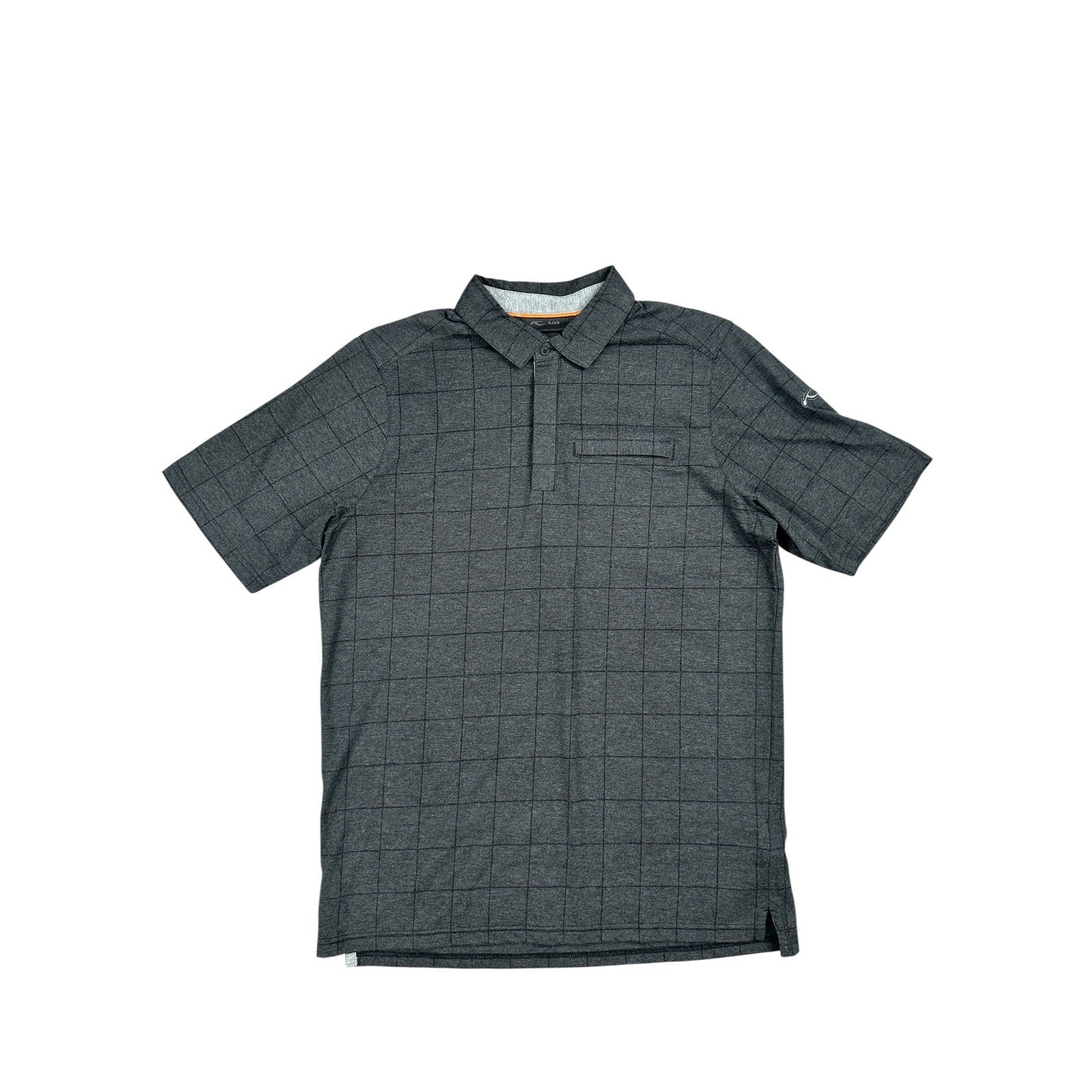 KJUS Inverness Windowpane Tech Polo in Charcoal, Black — Size 52 (Large)