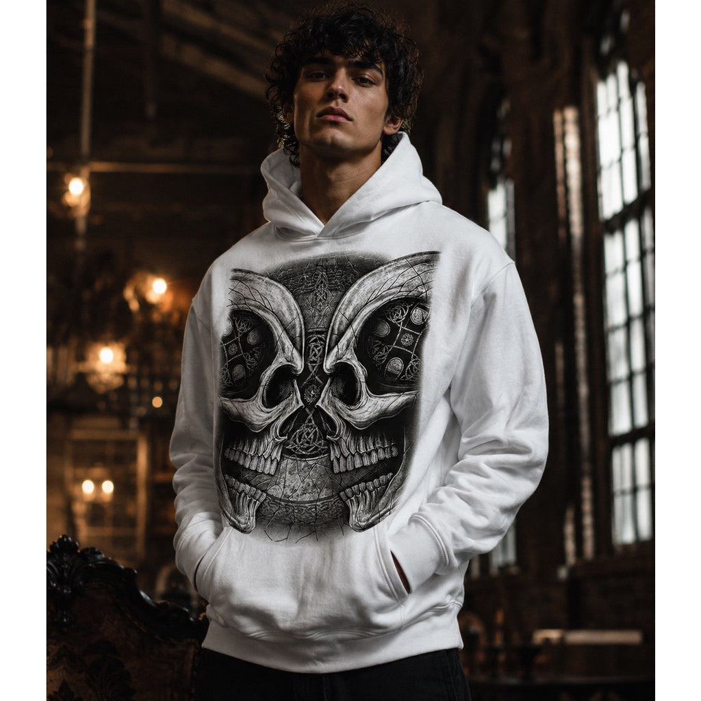 Heads or Tails Rhinestone Dueling Skulls Pullover Hoodie - XL