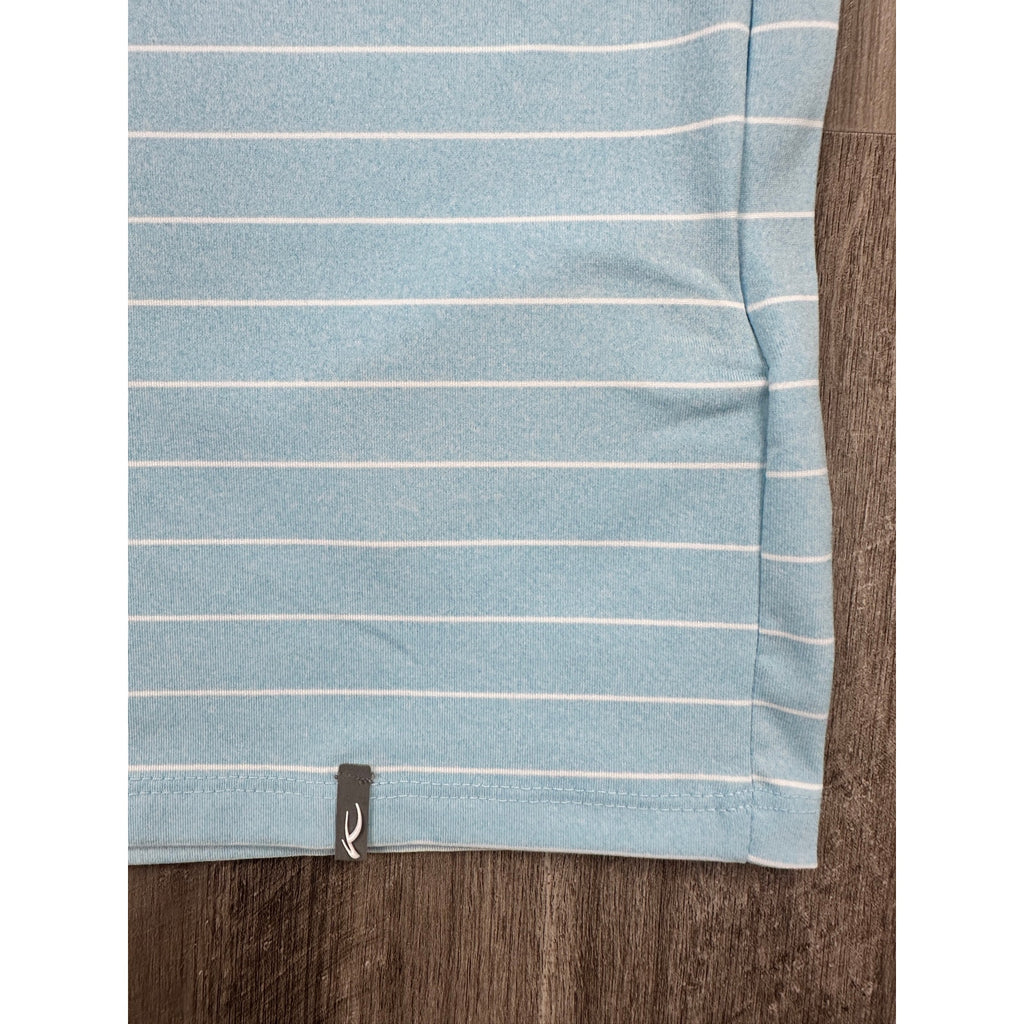 KJUS Soren Melange Stripe Long Sleeve Polo in Poolside, White — Size 56 (2XL)