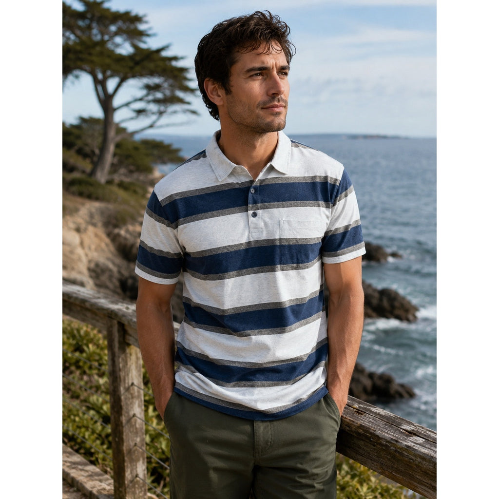 Patagonia Squeaky Clean Rugby Stripe Polo in Atoll Blue — Size Large // Preowned
