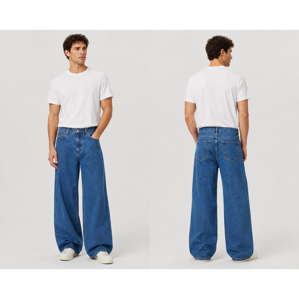 Pool House New York Wide Leg Straight Jeans in Blue — Size 38 // Preowned