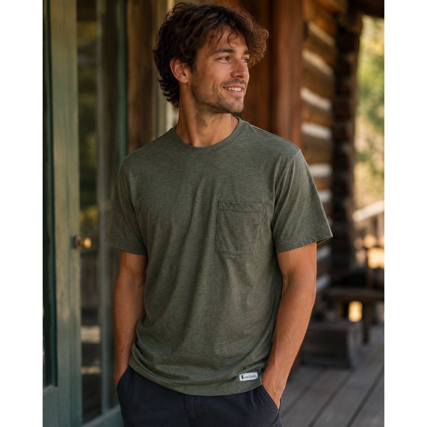 Cotopaxi Paseo Travel Pocket Tee in Olive Green — Size Medium // Preowned