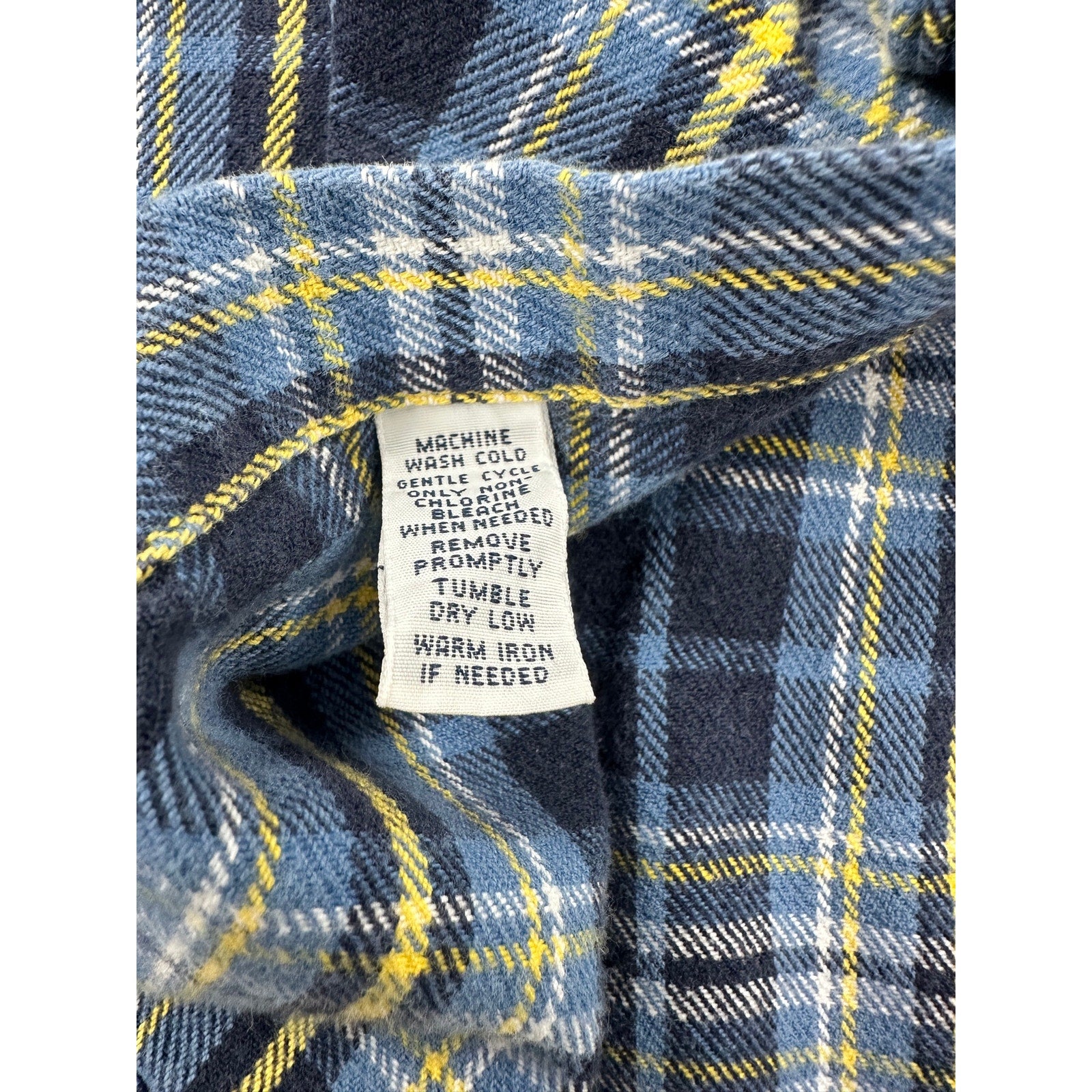 Ralph Lauren Vintage Classic Fit Flannel Plaid Long Sleeve Button Down in Navy Blue Yellow and White — Size Large // Preowned