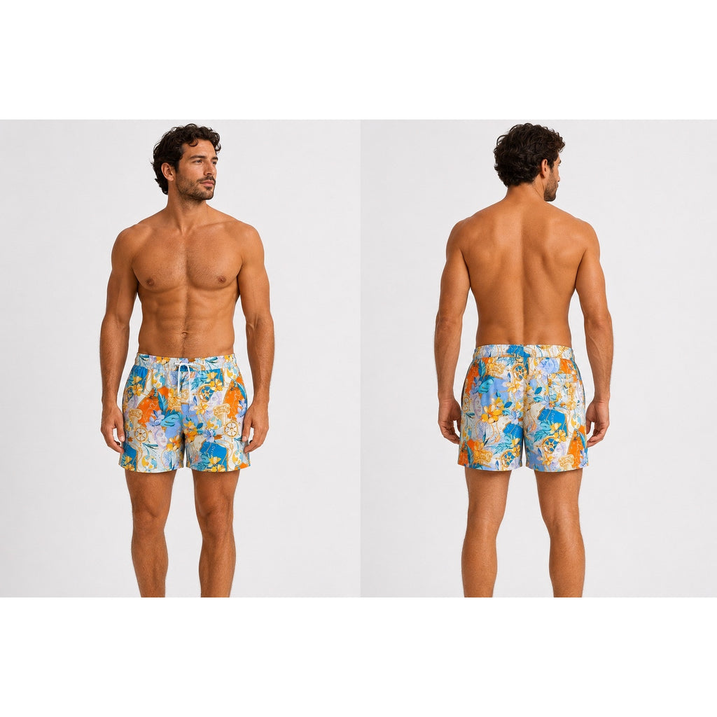 Robert Graham Floral Gold Treasure Swim Trunks — Size Medium