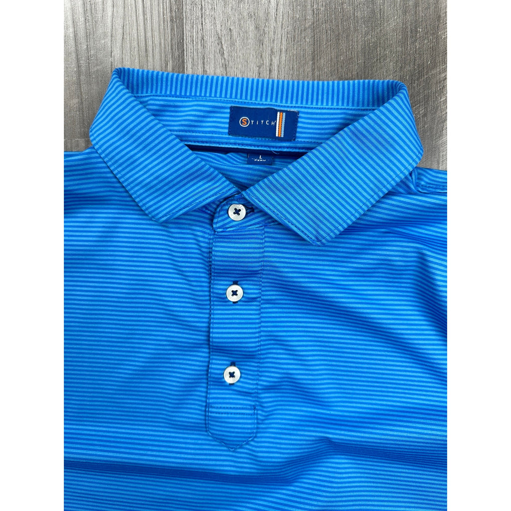 Stitch Golf Performance Striped Golf Polo in Aqua Blue — Size Large // Preowned