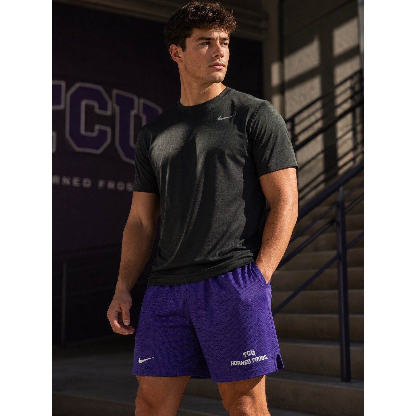 Nike TCU Horned Frogs Loose Fit Mid-Thigh Dri-FIT Mesh Athletic Shorts in Purple — Size Large