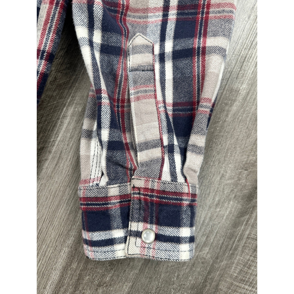 FiveBrother Heavyweight 9oz Western Pearl Snap Flannel Long Sleeve Shirt in White, Gray, Navy, Red — Size Large Tall // Preowned