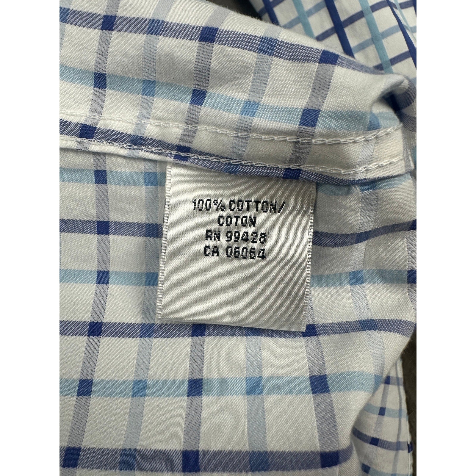 Bugatchi Uomo Long Sleeve Check Dress Shirt in Blue White Plaid — Size 17.5 36/37