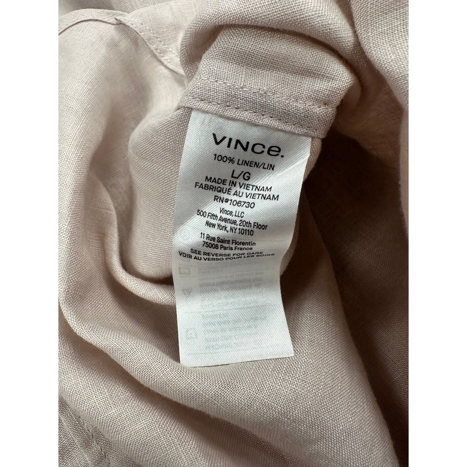 Vince Linen Classic Fit Short Sleeve Shirt in Rosewater — Size Large